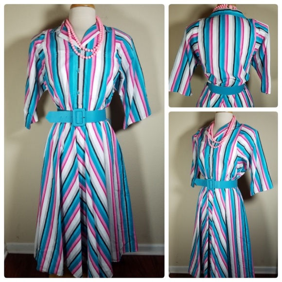 Cabrais Dresses & Skirts - Rhymes Cabrais Vintage Mod Retro Striped Dress
